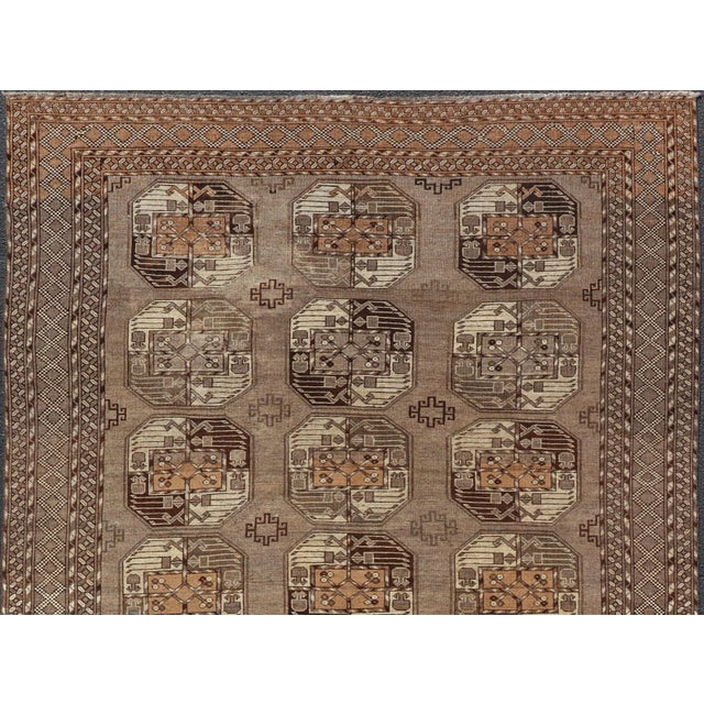 Mid 20th Century Hand-Knotted Vintage Ersari Rug With Gul Design in Brown, Ivory & Almond For Sale - Image 10 of 13