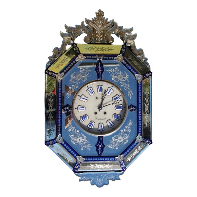 Large 19th Century Venetian Mirror Wall Clock Music Box For Sale