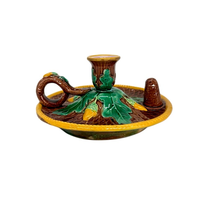 George Jones A George Jones Majolica Candlestick Stand With Acorns and Oak Leaves, Ca. 1870 For Sale - Image 4 of 11