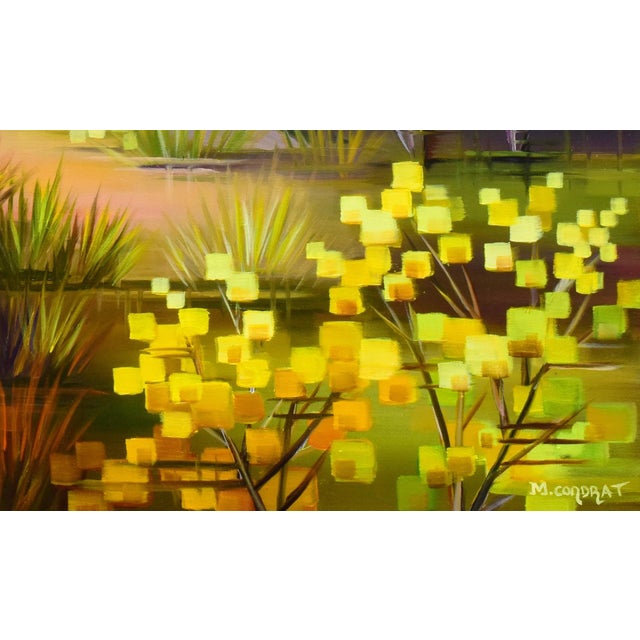 Contemporary Evening Magic by Michelle Condrat | Oil on board Colorful forest scene with golden trees and sunlight. For Sale - Image 3 of 5