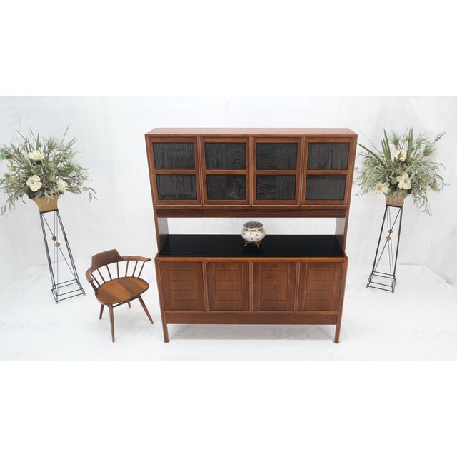 Brown Dunbar Walnut Two Part Sideboard Credenza Breakfront Carved Slate Inserts MINT! For Sale - Image 8 of 18