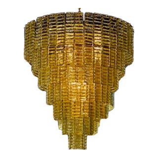 Olive Green Murano Glass Waterfall Chandelier For Sale