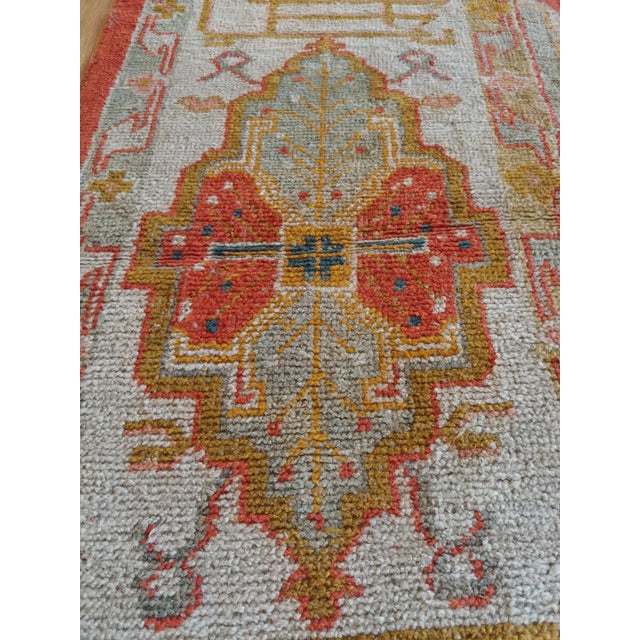 Antique Oushak Carpet, Oriental Rug, Handmade Rug Saffron, Light Blue and Coral For Sale In New York - Image 6 of 18