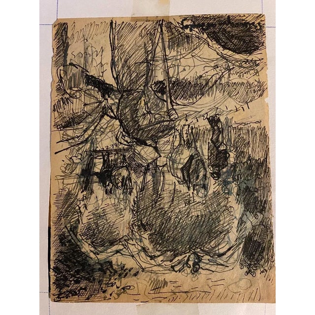 Wagons with hay is an original colored drawing in pen on ivory-colored paper, realized by Mogniat-Duclos Bertrand, a...