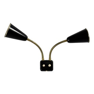 Upsala Armaturfabrik, Adjustable Wall Sconce, Black Metal, Brass, Sweden, 1960s For Sale