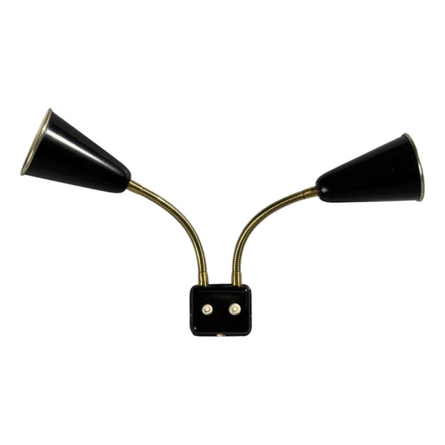 Upsala Armaturfabrik, Adjustable Wall Sconce, Black Metal, Brass, Sweden, 1960s For Sale