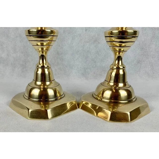 Pair of Antique English Georgian Brass Beehive and Diamond Push-Up Candlesticks For Sale - Image 4 of 8