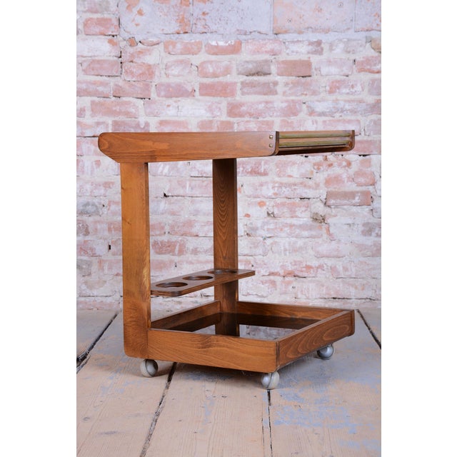 Mid-Century Modern Trolley in Oak and Chromed Steel, Czech, 1960s For Sale - Image 6 of 14