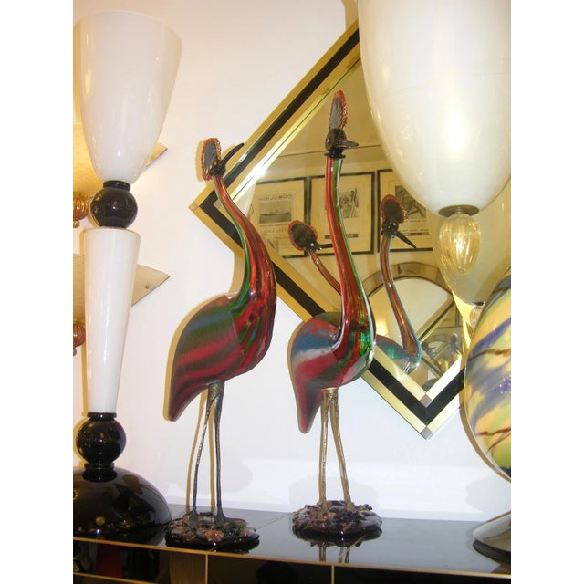 Vintage Italian Tall Jewel-Like Red Blue Green White Glass Crested Bird For Sale - Image 9 of 10