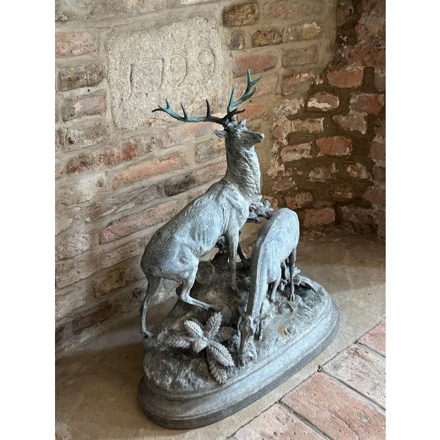 Gray Max Arthur Waagen, Stag and Doe Sculpture, 1800s, Bronze, Metal and Zinc For Sale - Image 8 of 16
