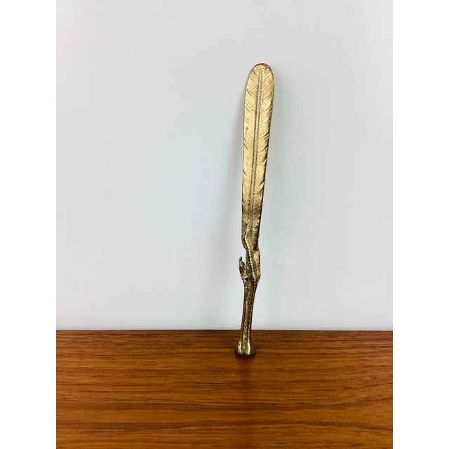 Vintage 1970s Brass Feather and Bird Foot Letter Opener For Sale - Image 4 of 7