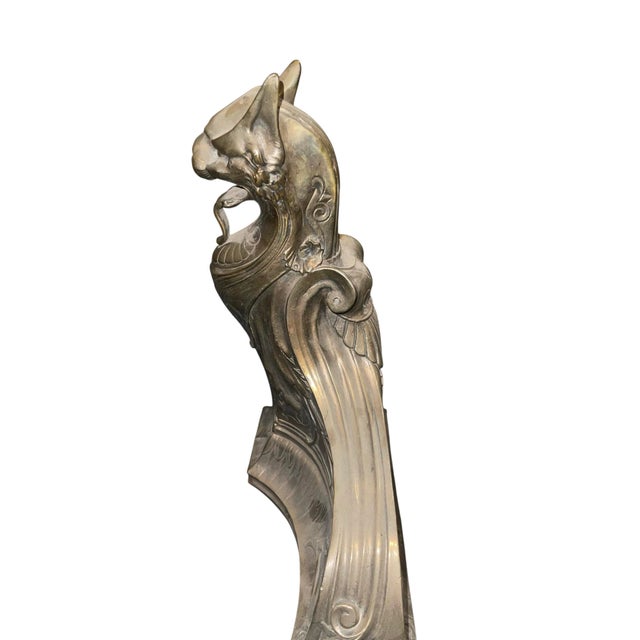 Metal French Art Nouveau Mythical Creature Andirons, Early 20th Century For Sale - Image 7 of 8