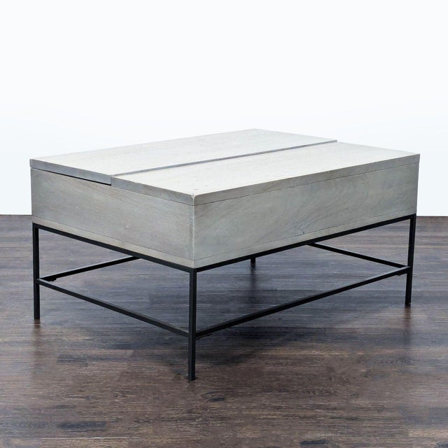 Industrial West Elm Industrial Solid Wood Storage Pop-Up Coffee Table For Sale - Image 3 of 9