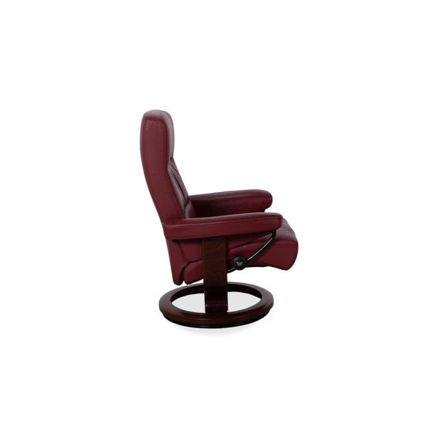 Set of Red Leather Atlantic Recliner and Footstool from Stressless For Sale - Image 12 of 17