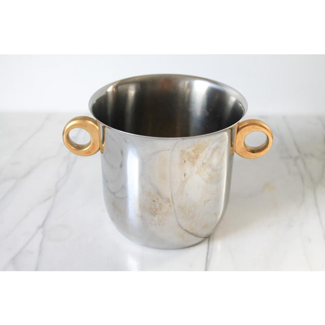 Vintage Modernist Italian Stainless Steel & Brass Ice / Wine Bucket For Sale In Milwaukee - Image 6 of 10