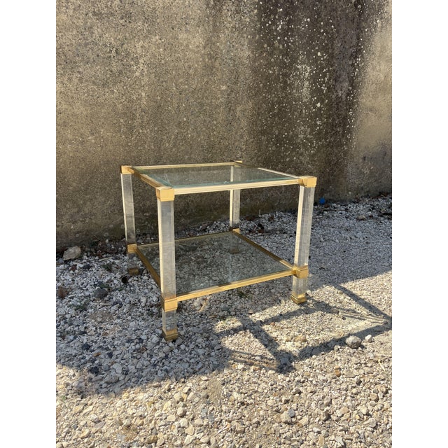 Vintage French Side Table in Brass and Glass Structure by Pierre Vandel, 1970s For Sale - Image 9 of 11