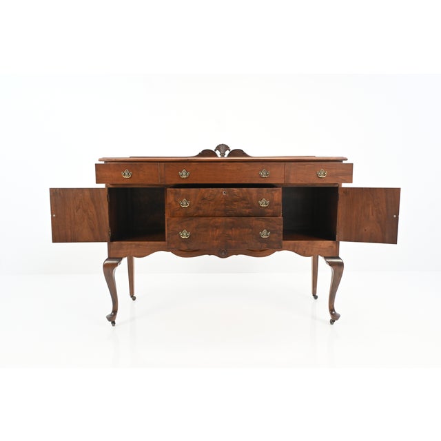 Wood Baker Furniture Queen Anne Revival Walnut Sideboard, Circa 1920s | Newly Refinished For Sale - Image 7 of 18