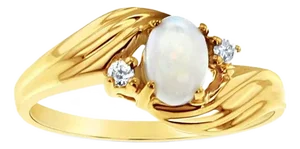 Oval Opal Ring with Diamond Accents, Size 6