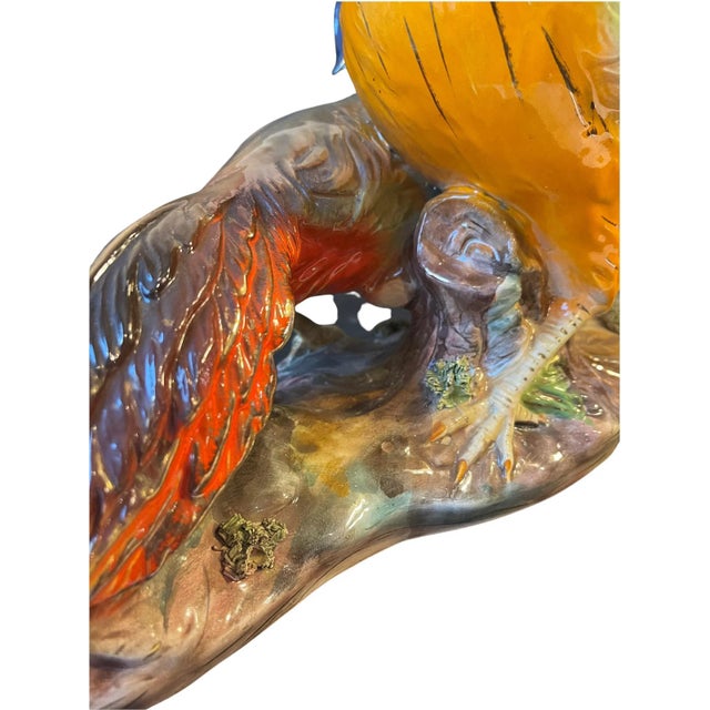 Vintage Large Italian Colorful Glazed Porcelain Pheasant Couple Sculpture For Sale - Image 11 of 13