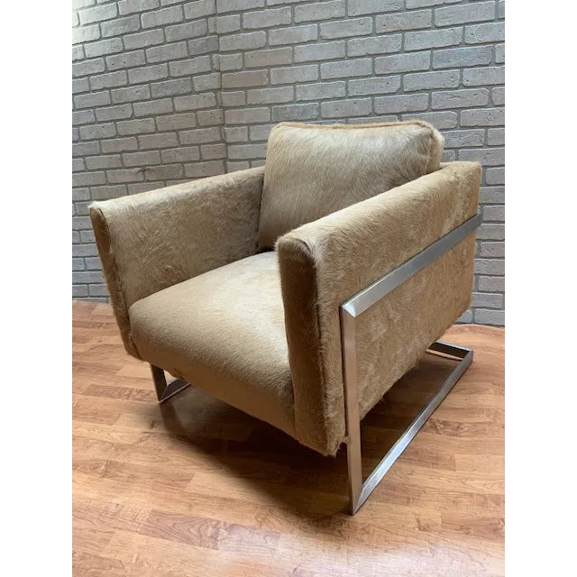 Mid-Century Modern Milo Baughman for Thayer Coggin T-Back Lounge Chair Newly Reupholstered in Cowhide For Sale - Image 3 of 13