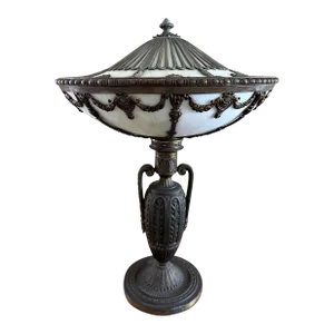 Antique Neoclassical Table Lamp White Slag Glass Shade Bradley Hubbard Tiffany Style