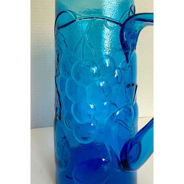 1960s Italian Blue Art Glass Pitcher With Mixed Fruit Motif, Empoli Style For Sale In Los Angeles - Image 6 of 12