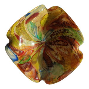 Mid-Century Murano Attributed Art Glass Ashtray With Ribbon Swirls and Sommerso - Italian Lattimo Art Glass Bowl