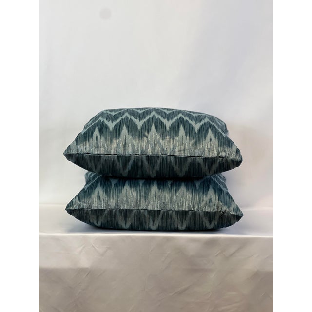 Contemporary Designer Velvet Flamestitch 20”x20” Feather/Down Pillows - A Pair For Sale - Image 3 of 3