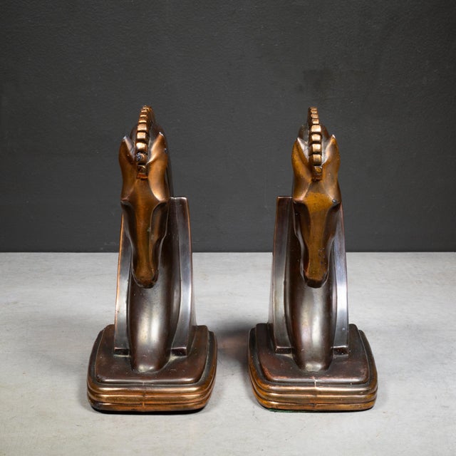 Art Deco Bronze & Copper Plated Trojan Horse Bookends c.1930 For Sale - Image 4 of 7