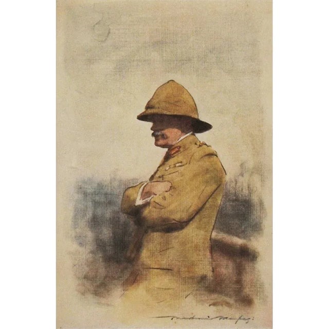 Khaki 1901 Safari Style Original Period Antique Print After Portrait of Major General Wavell by Mortimer Menpes For Sale - Image 8 of 8