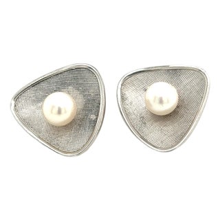 1990s Mikimoto Estate Akoya Pearl Cufflinks 7.45 mm Silver, A Pair For Sale