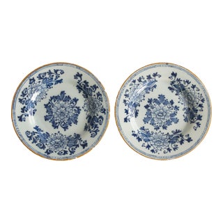 Antique 18th-Century Dutch Delft Faience Floral Plates - A Pair For Sale