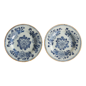 Antique 18th-Century Dutch Delft Faience Floral Plates - A Pair