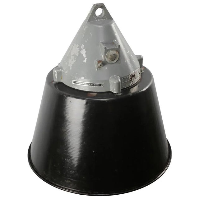 Industrial Vintage Industrial Black Enamel & Clear Glass Factory Pendant Light For Sale - Image 3 of 6