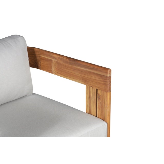 Paradiso Outdoor Solid Teak Wood Sofa Set - Light Gray Fabric For Sale - Image 9 of 11