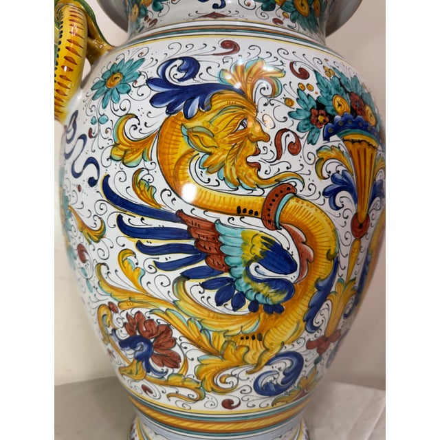 Monumental Antique Handmade Italian Majolica Painted Terracotta Gp Pottery Vase For Sale - Image 14 of 17