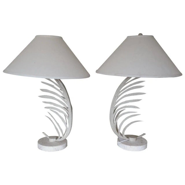 Metal Iron Palm Leaf Table Lamps - a Pair For Sale - Image 7 of 7