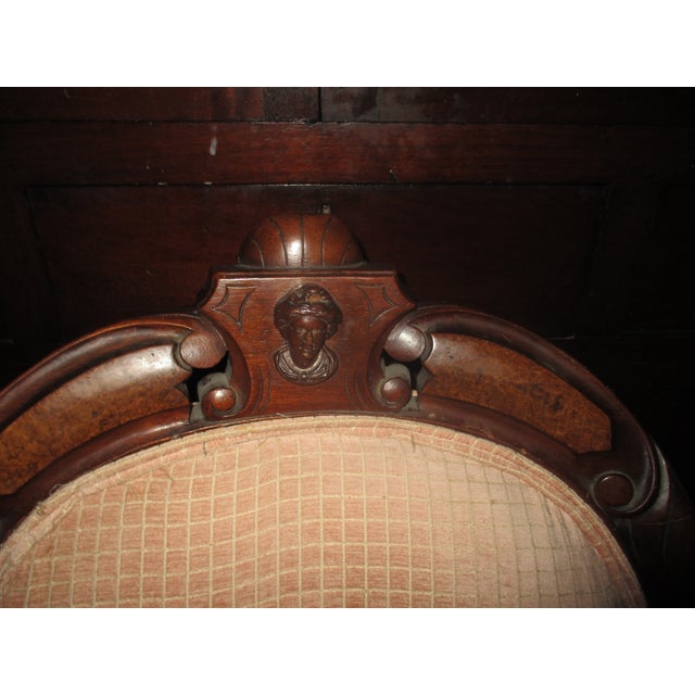 Antique Walnut Renaissance Revival Hand Carved With Ladies Face Parlor Chair For Sale - Image 11 of 12