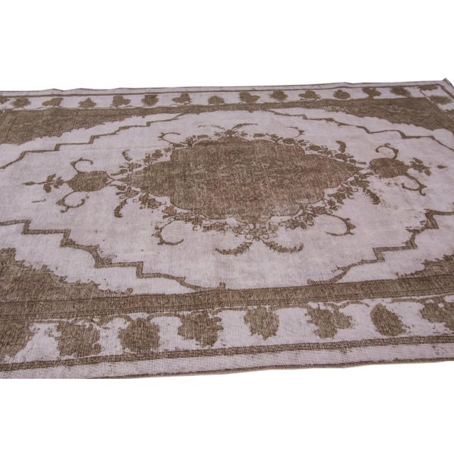 Textile 1960s Vintage Tabriz Brown Handmade Medallion Wool Rug For Sale - Image 7 of 8