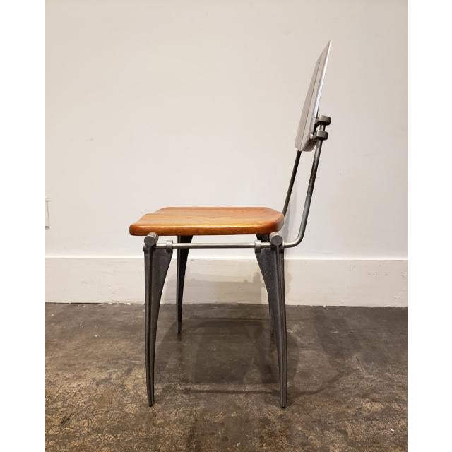 Robert Josten 1980s Attributed to Robert Josten Aluminum and Cherry Postmodern Industrial Dining Chairs Set of 8 For Sale - Image 4 of 11