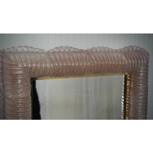 Illuminated Pink Murano Glass and Brass Wall Mirror, 2000s For Sale - Image 4 of 13
