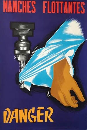 1970 Original French Workplace Safety Poster - Manche Flottantes - Danger