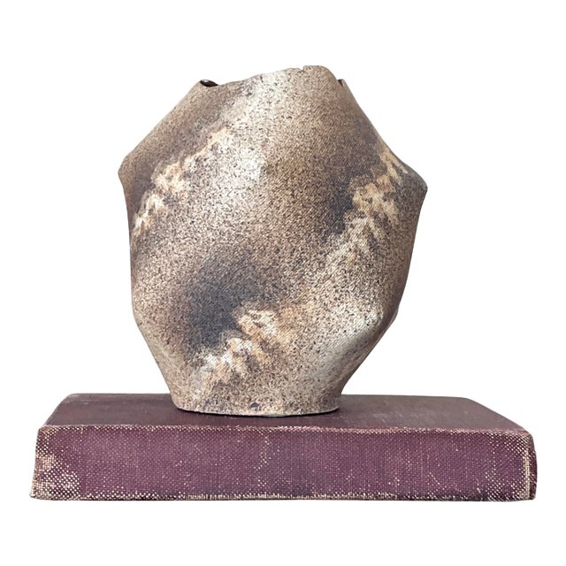 Vintage Ceramic Vessel by Barbara Rittenberg (ca. 1980). Matte textured vessel with a glossy brown glaze on the interior....