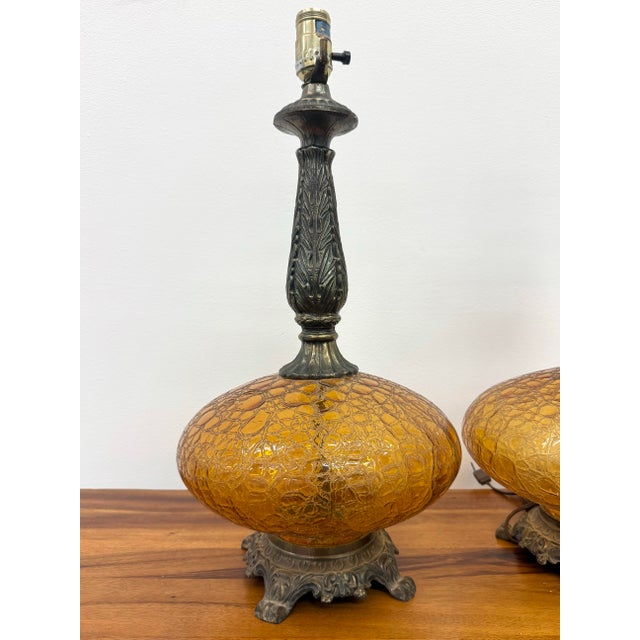 Vintage Crackle Glass Table Lamps - Pair For Sale In West Palm - Image 6 of 6