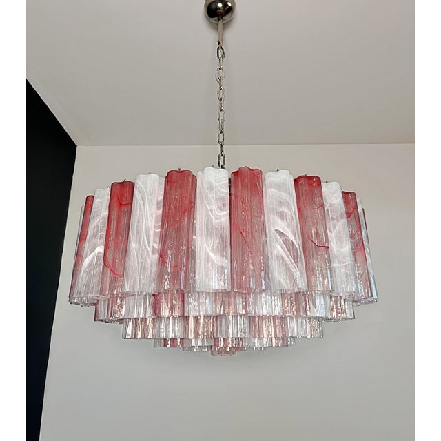 Large Murano Glass Chandelier with Pink and White Alabaster Glass Tube, 1990s For Sale - Image 12 of 18