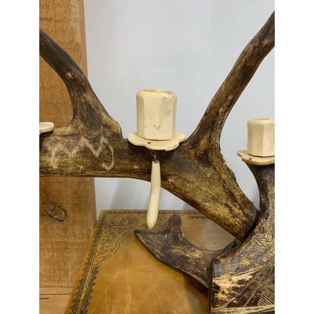 Mid-Century Modern Vintage Traditional Scandinavian Reindeer Antler Candlestick For Sale - Image 3 of 4