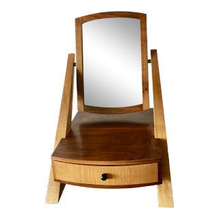 Handcrafted Contemporary Wood Table Top Vanity Mirror With Drawer For Sale