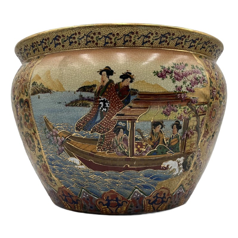 Hand-painted Satsuma Raku Ceramic Fish Tank, 1890s