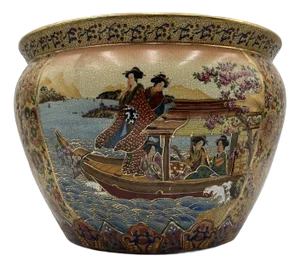 Hand-Painted Satsuma Raku Ceramic Fish Tank, 1890s