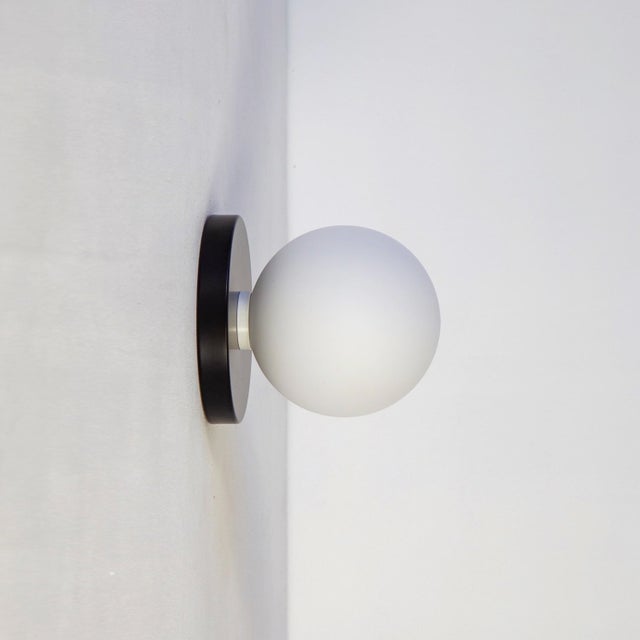 Globe Sconce Black, Modern, 5 Inch Glass Globes, by Research.Lighting, Modern, Minimal For Sale - Image 9 of 9